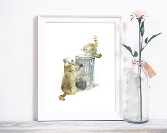 Watercolor Nursery Art, Custom gift for a toddler, Nursery Animal Room Decor, Racoon Print, Baby Animal Print, Children & Baby Wall Art