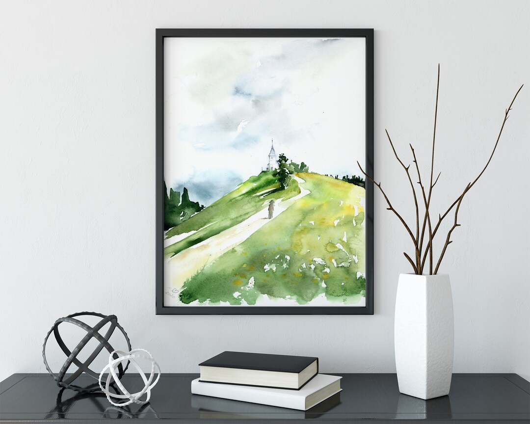 Large Abstract Watercolor Painting, Green Watercolor Wall Art, Nature