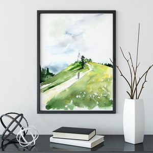 Large Abstract Watercolor Painting, Green Watercolor Wall Art, Nature Landscape Wall Art, Fine Art Print, Landscape Painting, Chapel Art