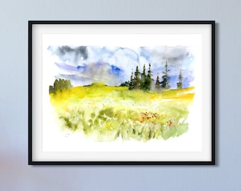 Abstrakte Landschaft Malerei, Aquarell Kunstdruck, Landschaft Wandkunst, kleiner Druck, Abstrakte Aquarellkunst, Eingangsbereich Kunst