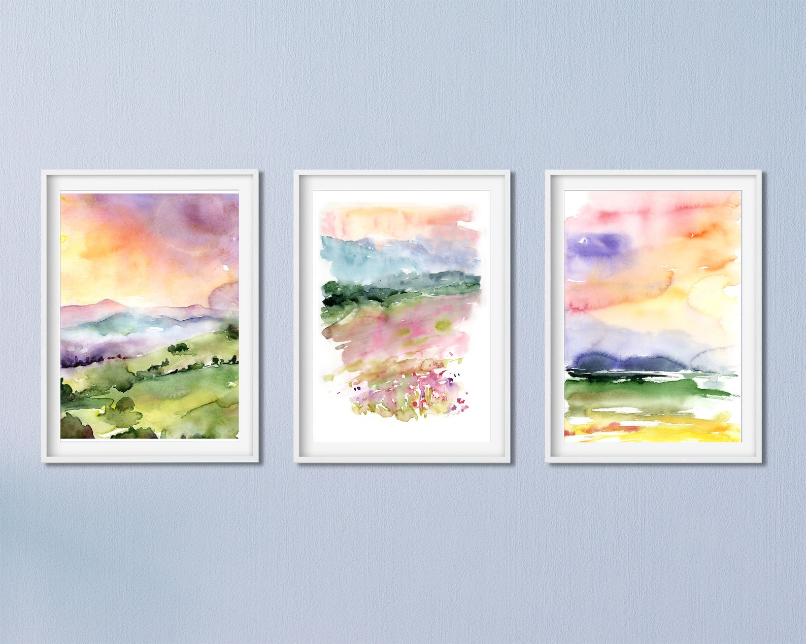 Watercolor Print Set, Landscape Print Set, Set of 3 Wall Art, Fine Art ...