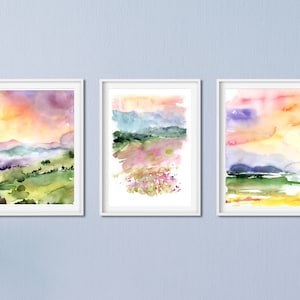 Watercolor Print Set, Landscape Print Set, Set of 3 Wall Art, Fine Art Print Set, Nature Art Prints, Sunrise Prints, Watercolor Wall decor zdjęcie 1