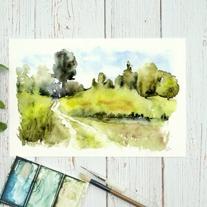 Abstract Landscape Painting, Fine Art Giclee, Watercolor Art Print, Landscape Wall Art, small Print, Abstract Watercolor Art, Entryway Art image 4