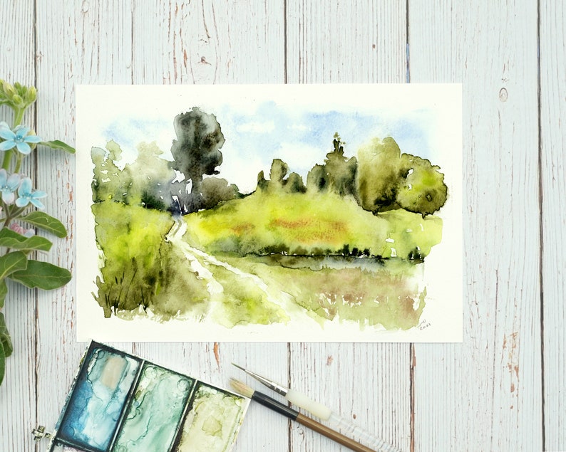 Abstract Landscape Painting, Fine Art Giclee, Watercolor Art Print, Landscape Wall Art, small Print, Abstract Watercolor Art, Entryway Art image 4