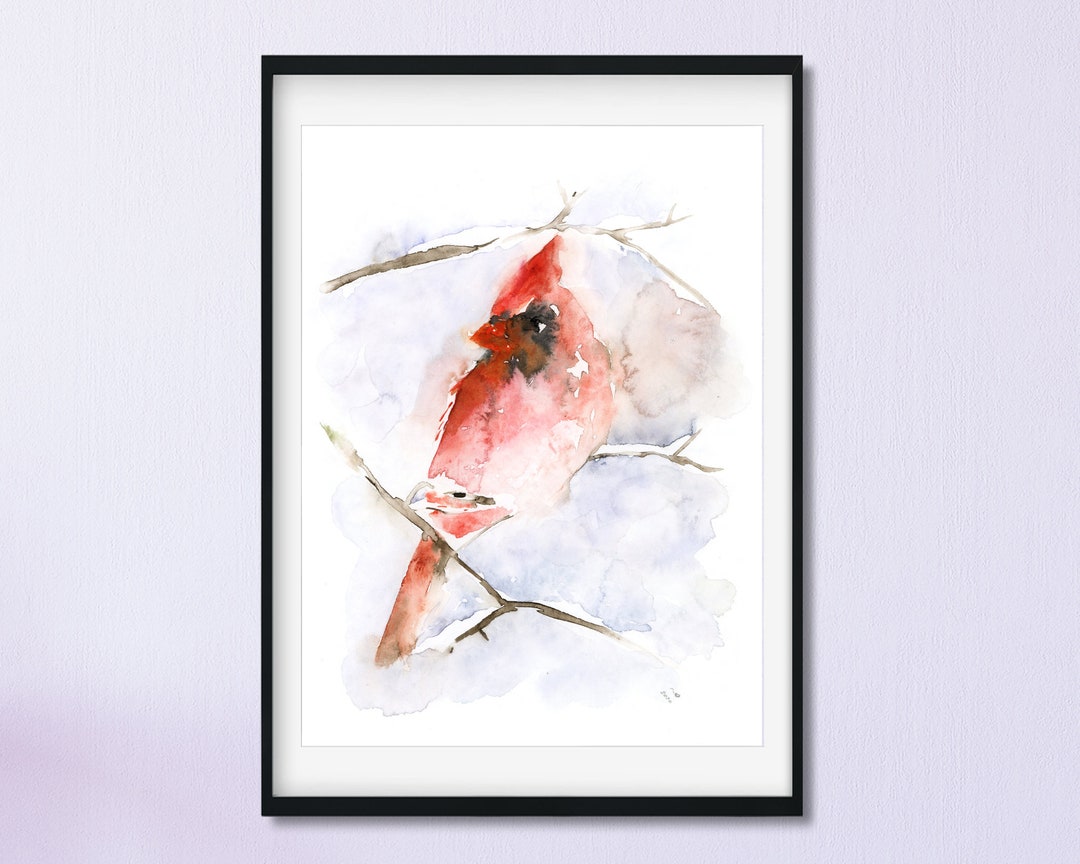 Bird Wall Art, Bird Painting Art, Red Bird Print, Cardinal Bird Art ...