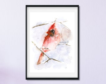 Vogel kunst aan de muur, vogel schilderij kunst, rode vogel print, kardinaal vogel kunst, kleine aquarel kunst aan de muur, aquarel kardinaal print, kardinaal kunst print, rode kardinaal kunst