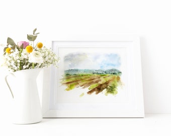 Abstract Landscape Painting, Fine Art Giclee, Watercolor Art Print, Landscape Wall Art, Field Print, Abstract Watercolor Art, Entryway Art