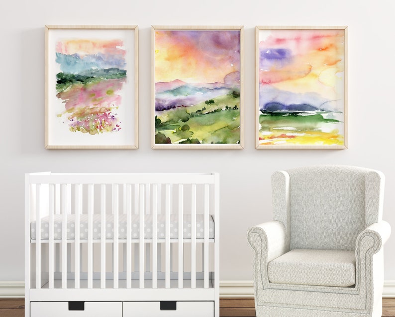 Watercolor Print Set, Landscape Print Set, Set of 3 Wall Art, Fine Art Print Set, Nature Art Prints, Sunrise Prints, Watercolor Wall decor zdjęcie 4