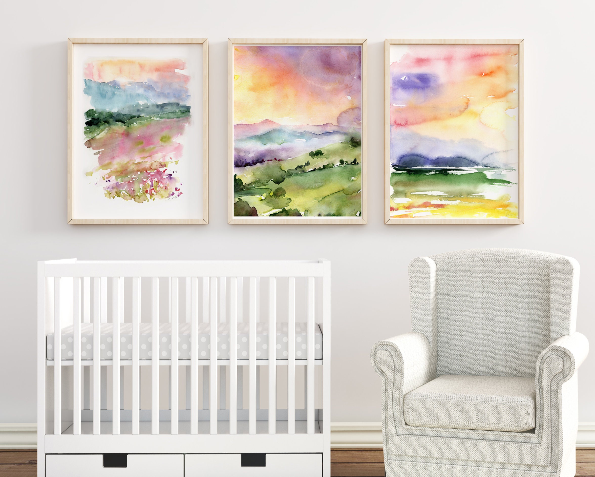 Watercolor Print Set, Landscape Print Set, Set of 3 Wall Art, Fine Art ...
