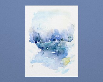 Winter Landscape Painting, Blue Landscape Print, Original Watercolor Painting, Nature Wall Art, Large Abstract Wall Art Print, New Home Gift
