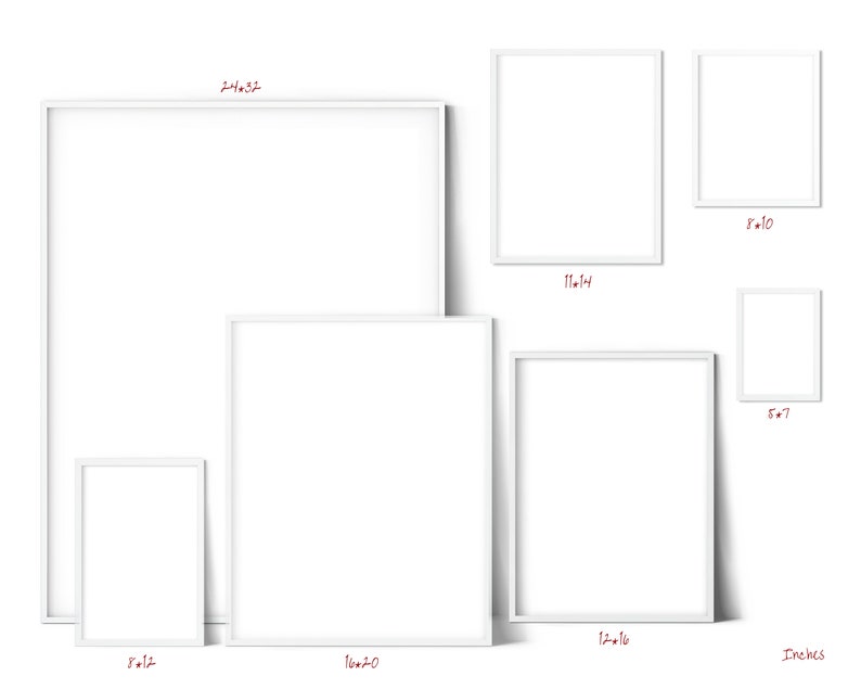 K&ouml;nnte beinhalten: Ein Set aus f&uuml;nf wei&szlig;en Bilderrahmen in verschiedenen Gr&ouml;&szlig;en, darunter 24x32 Zoll, 16x20 Zoll, 11x14 Zoll, 8x10 Zoll und 5x7 Zoll. Die Rahmen sind alle wei&szlig; und haben ein schlichtes, modernes Design.