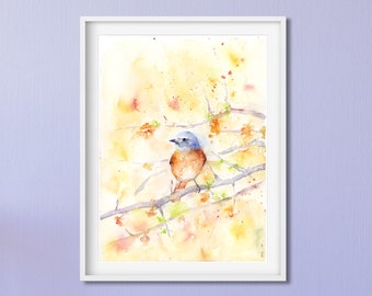 Bird Painting Print, Bird Watercolor Art, Bird Lover Gift, Bird Wall Art, Entryway Wall Art, Bird Art Print, Watercolor Nature Art, Redstart