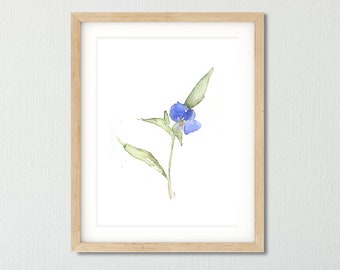 Blue Flower Print, Botanical Art Print, Watercolor Botanical Art, Plant Art, Minimalist Wall Art, Watercolor Print, Floral Wall Art