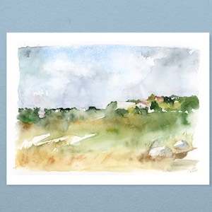 Watercolor Landscape Painting, Large Landscape Wall Art, Living Room Painting, Gift for New Home, Abstract Watercolor Print, Scenery Print