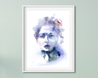 Abstract Woman Wall Art, Watercolor Portrait Art, Woman Portrait Print, Portrait Wall Art, Fine Art Print, Living Room Art, Large Portrait