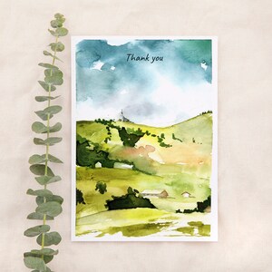 Printable Thank You Card, Landscape Greeting Card, Watercolor Card Printable, Thank you Card, Downloadable Card,  Blank Stationary Card