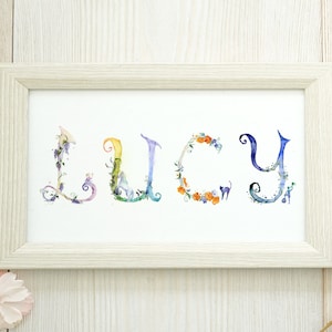 Personalized Name Print, Custom Name Art, New Baby Gift, Name Wall Art, Nursery Floral Print, Baby Wall Art, Nursery Watercolor Art