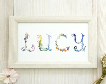 Personalized Name Print, Custom Name Art, New Baby Gift, Name Wall Art, Nursery Floral Print, Baby Wall Art, Nursery Watercolor Art