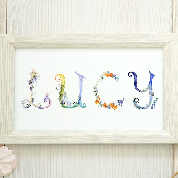 Personalized Name Print, Custom Name Art, New Baby Gift, Name Wall Art, Nursery Floral Print, Baby Wall Art, Nursery Watercolor Art