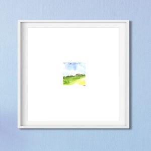 Miniature watercolor painting, watercolor small Art, Watercolor mini landscape Print, blue and green landscape art, small fine Art Giclee,