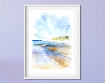 Ozean Malerei, Meer Landschaft, Aquarell Landschaft, Meer Druck, Blaue Landschaft Kunst, Fine Art Giclée, Meer Malerei