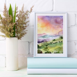 Sunrise Wall Art, Nature Watercolor Print, Small Abstract Art, Landscape Painting, Colorful Watercolor Wall Art, Fine Art, Sunrise Painting