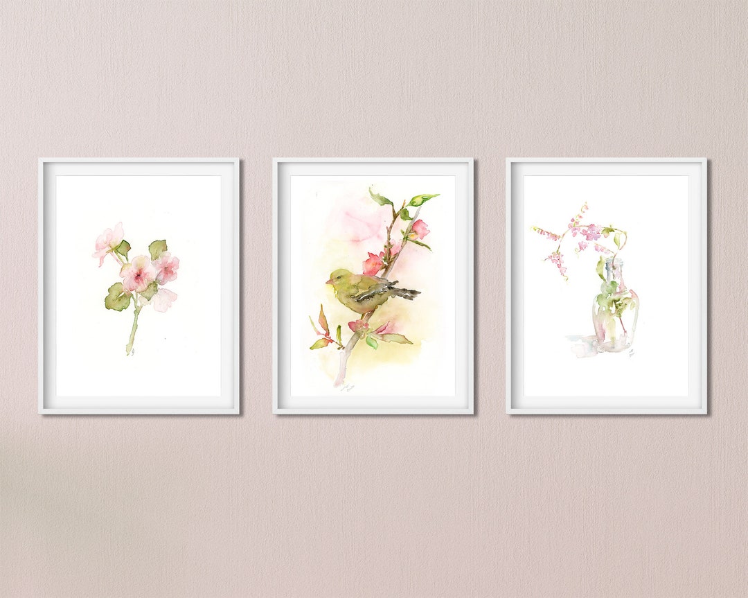 Botanical Print Set, Flowers Print Set, Set of 3 Wall Art, Fine Art ...