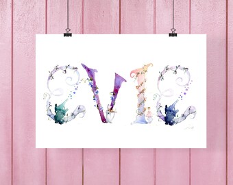 Printable Name Art, Personalized Name Print, New Baby Gift, Baby Watercolor Print, Nursery Printable, Name Wall Art, Custom Name Printable