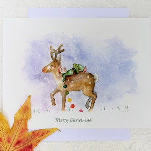 Deer Christmas Card, Printable Greeting Card,  Holiday Card, Watercolor Christmas Card, Christmas Instant Download, Watercolor Art Print
