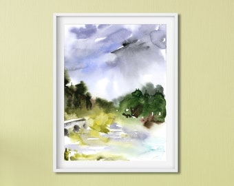 Landscape Watercolor Painting, Ireland Print, Abstract Wall Art, Vertical Watercolor Print, Small Watercolor Art, Nature Painting, Fine Art