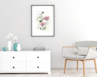 Poppies Wall Art, Flower Print, Botanical Wall Art, Poppies Print, Plant Lover Gift, Living Room Art, Large Watercolor Art, Minimalist Art