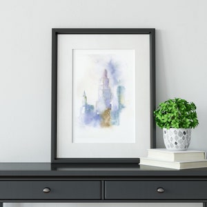 Cityscape Print, Watercolor Art, Watercolor Landscape Print, Urban Print, Small Wall Art, Abstract Print, Entryway Print, Pastel Wall Art
