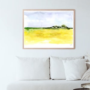 Large Landscape Art, Yellow Watercolor Art, Watercolor Landscape, Abstract Landscape Wall Art, Nature Print, Field Painting, Yellow Fields