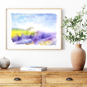 Large Lavender Art Print, Watercolor Landscape Print, Living Room Art, Watercolor Wall Art, Purple Watercolor Print, Nature Wall Art