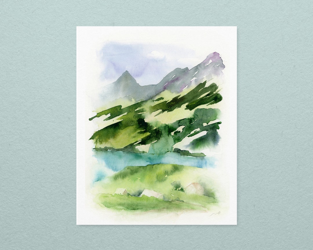 Green Nature Art, Large Watercolor Print, Abstract Wall Art, Green