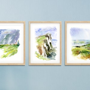 Set di 3 stampe artistiche da parete con acquerelli, set di stampe paesaggistiche, stampe artistiche naturalistiche, stampe astratte, set di stampe con acquerelli, belle arti, set di 3 stampe