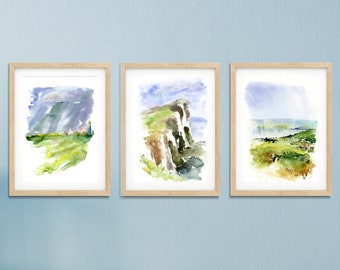 Conjunto de 3 impressões de arte de parede em aquarela, conjunto de impressões de paisagens, impressões de arte da natureza, impressões abstratas, conjunto de impressões em aquarela, belas artes, conjunto de 3 impressões