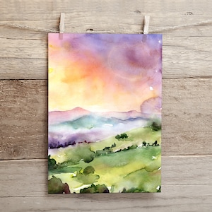 Watercolor Print Set, Landscape Print Set, Set of 3 Wall Art, Fine Art Print Set, Nature Art Prints, Sunrise Prints, Watercolor Wall decor zdjęcie 7