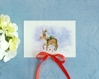 Deer Christmas Card, Christmas Card Set, Animal Christmas Cards, Seasonal Cards, Watercolor Christmas Cards, Xmas Cards, Holiday Cards