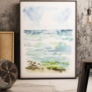 Large Vertical Wall Art, Abstract sea Wall Art, Abstract seascape Print, Watercolor Landscape Print, Living Room Art, Ocean Watercolor image 4