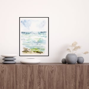 Large Vertical Wall Art, Abstract sea Wall Art, Abstract seascape Print, Watercolor Landscape Print, Living Room Art, Ocean Watercolor