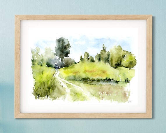 Abstract Landscape Painting, Fine Art Giclee, Watercolor Art Print, Landscape Wall Art,  small Print, Abstract Watercolor Art, Entryway Art