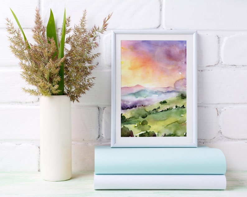 Watercolor Print Set, Landscape Print Set, Set of 3 Wall Art, Fine Art Print Set, Nature Art Prints, Sunrise Prints, Watercolor Wall decor zdjęcie 8