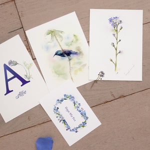 Lot de 3 impressions aquarelle : monogramme personnalisé et impression nature avec carte de voeux personnalisée, art mural aquarelle et carte d'amour