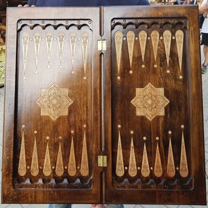 Backgammon with an Armenian pattern.hand made from wood.infinity symbol