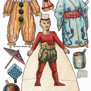 Delightful Turn of the Century Circus  Paper Doll Puppet Toy Clown