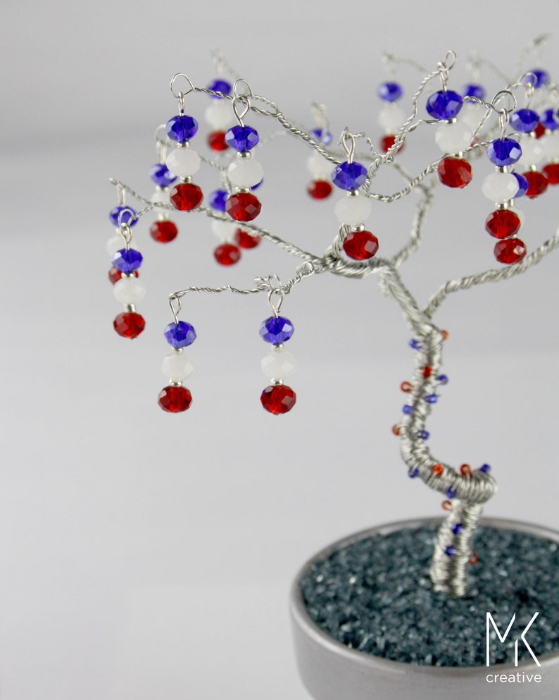 Silver Wire Tree With Red White and Blue Beads Etsy