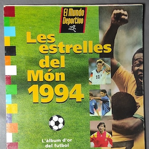 1994 Sterren van het Wereldvoetbalalbum. Maradona, Pelé, Simeone, Ronaldo en meer kaarten. Goede omstandigheden (Catalaanse versie). Vintage jaren 90