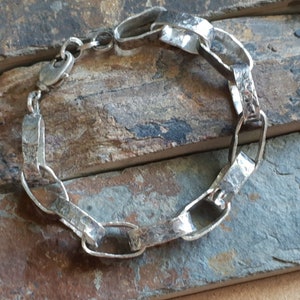 Silver link women bracelet, Link bracelet sterling silver, Hammered link bracelet, Chain silver women bracelet, Chunky link silver bracelet image 1