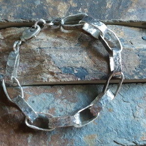 Silver link women bracelet, Link bracelet sterling silver, Hammered link bracelet, Chain silver women bracelet, Chunky link silver bracelet image 2